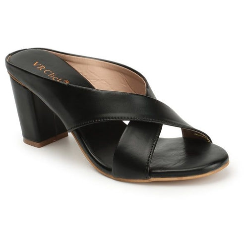 Women Criss-Cross Strap Chunky Heeled Sandals (Size-37) (Color-BLACK)