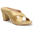 Women Criss-Cross Strap Chunky Heeled Sandals (Size-39) (COLOR-GOLDEN)